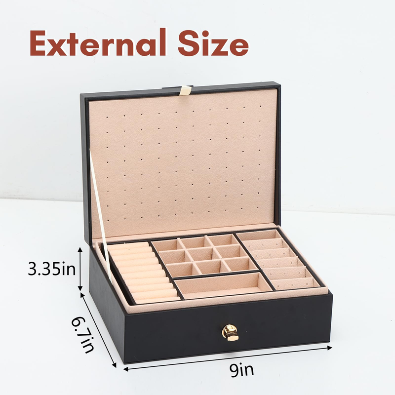 New Design Double Layer Earrings Rings Necklace Jewelry Storage Case PU Leather Jewelry Organizer Holder Box For Women Girls
