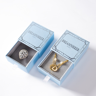 Luxury Small Light Blue Engagement Proposal Necklace Bracelet Ring Earring Drawer Paper Jewelry Packaging Box with Foam Insert
