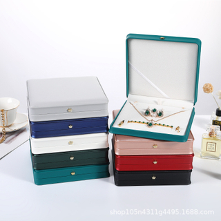 Custom Logo Luxury Engagement PU Leather Ring Necklace Earrings Bracelet Gift Packaging Case Black Velvet Set Jewelry Box