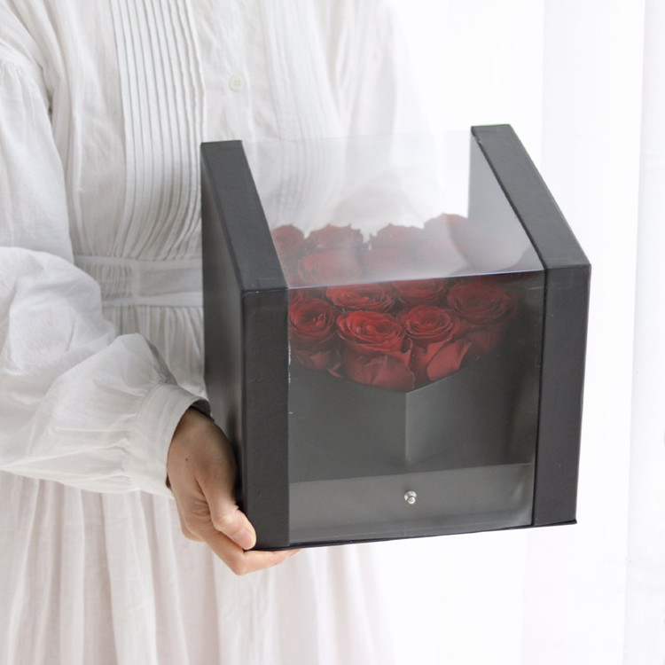 Small Paper Square PVC Transparent Soap Flower Gift Box Preserved Roses Packaging Clear Luxury Mothers Day Flower Box
