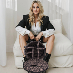 Vegan Black Leather Leopard Liner Camera Bag Detachable Shoulder Strap Travel Makeup Brushes Lipstick Sets Organizers Storage