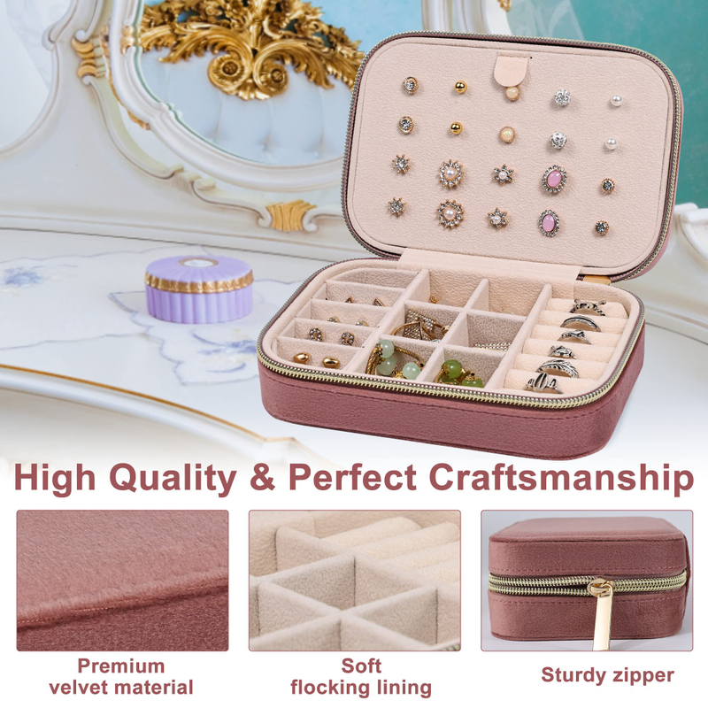 Custom Logo Velvet Small Square Gift Case Travel Jewellery Organizer Necklace Ring Earring Jewelry Storage Box