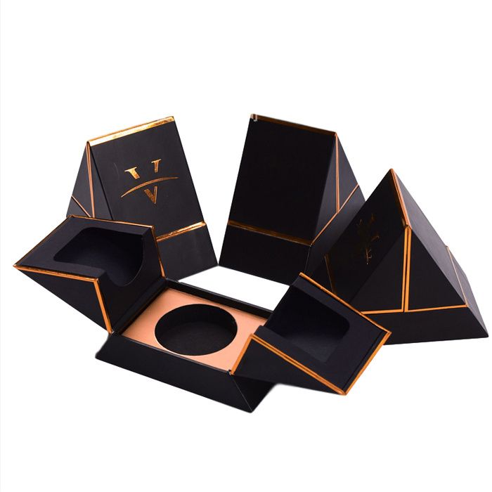 Luxury Custom Special Design Creative Triangle Black Cardboard Cosmetic Candle Perfume Packaging Box With Insert