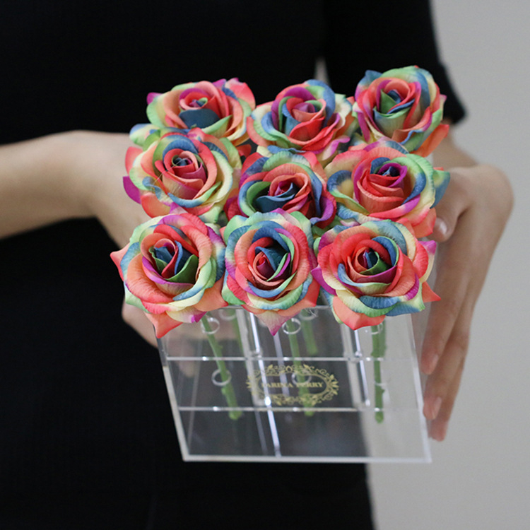 9 Holes Customizable Rectangular Transparent Flower Box Packaging Acrylic Flower Box Rose Protection Flower Box