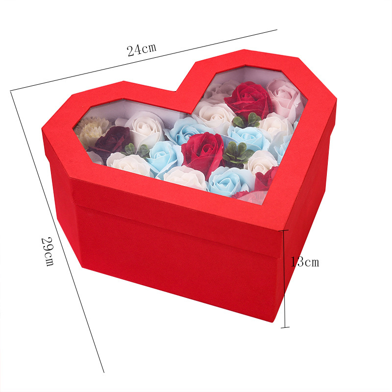 Luxury Heart Shape Transparent Window Valentine's Day Preserved Rose Flower Bouquet Packaging Boxes Wholesale