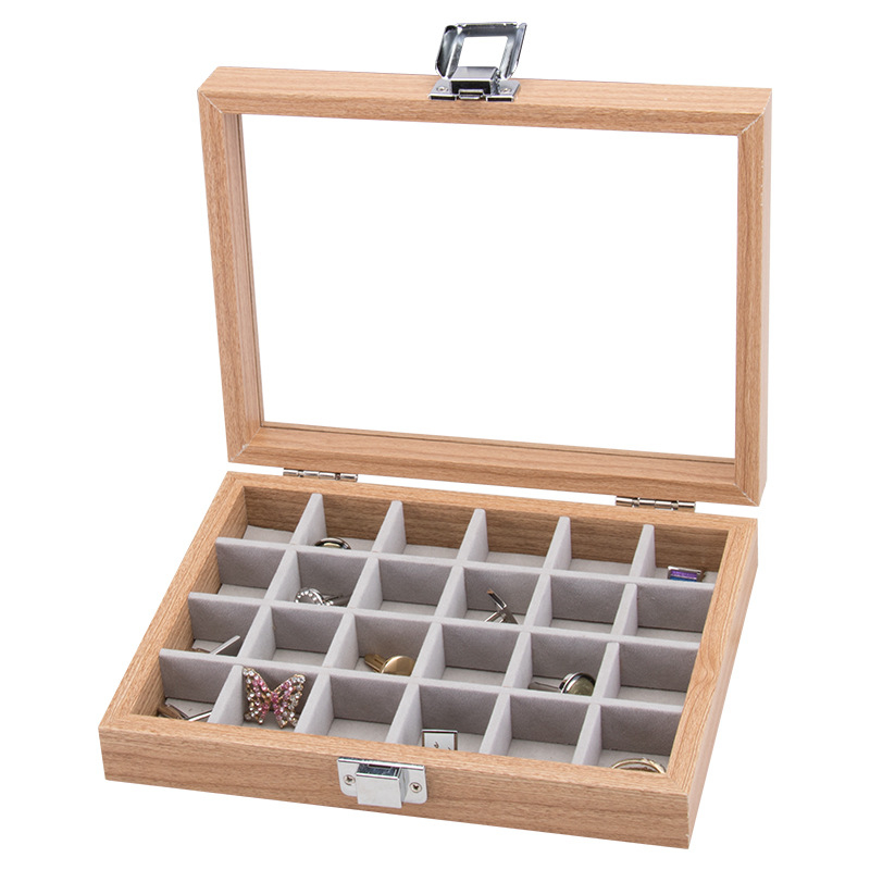 Exquisite Practical Wood Ring Display Tray Organizer ShowCase Jewelry Earrings Holder Storage Box Transparent Window