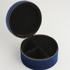 Soft Navy Velvet Round Jewelry Box Dormouse Embroidery Travel Ring Box Embroidery Flowers Zipper Necklace Earring Box