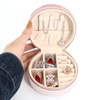 Personalized Custom Logo Ring Earring Pendant Packaging Organizer Case Small Travel Zipper Round Pink Velvet Round Jewelry Box