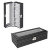 Black PU Leather 6 Slot Watch Display Case Clear Glass Window Wooden Jewelry Watches Organizer Storage Boxes