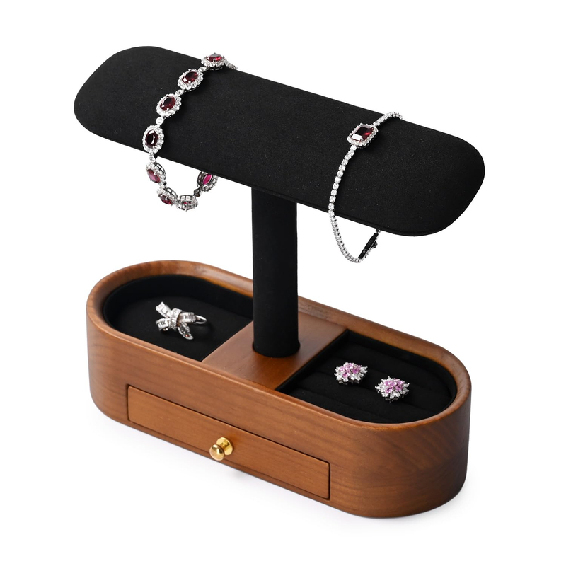 Solid Wood Watch Stand T-bar Watch Holder Organizer Showcase Bracelet Bangle Rings Earrings Necklace Jewelry Display Stand Tray