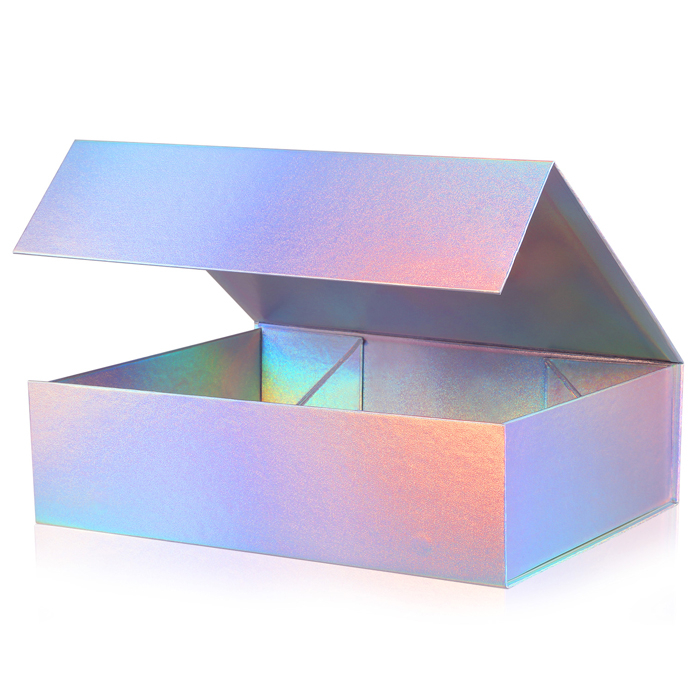 Wholesale Custom Sliver Holographic Packaging Box Gift Box Paper Magnet Folding Custom Boxes with Logo Packaging for Clothing