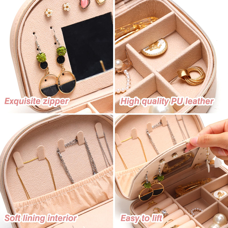 Wholesale Jewelry Case Double-Layer Portable Earrings Lipstick Watch Storage Black Jewelry Box with Mirror