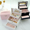 Large-capacity 3 Layers Portable Jewelry Box Ring Earrings Earrings Home PU Leather Jewelry Box with Makeup Mirror 