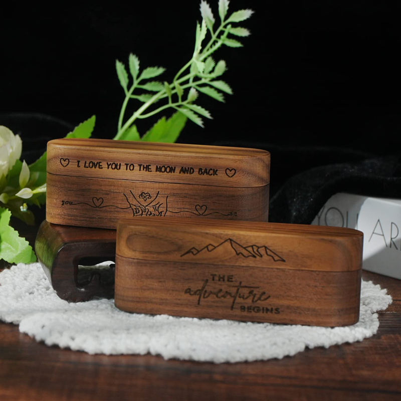 Engagement Proposal Wedding Ceremony Wood Double Ring Holder Bearer Box Wooden Wedding Ring Gift Box