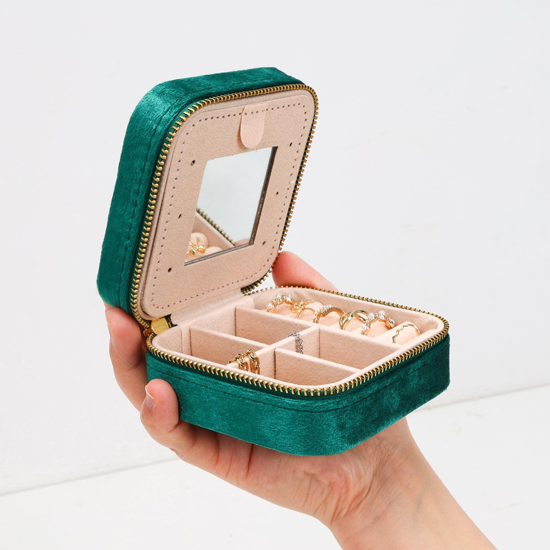 Wholesale Earring Ring Necklace Bangle Jewellery Organizer Case Mirror Square Velvet Travel Jewelry Boxes