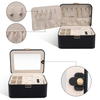 Large Capacity 2 Layers PU Leather Jewelry Organizer Box With Lock And Mirror Removable Dividers Carrying Handle
