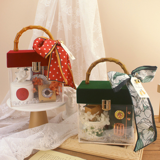Customize Bamboo Handle Transparent Plastic Acrylic Gift Bag Clear Jewelry Box Organizer Wedding Invitations With Packaging Box