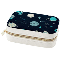 Cute Space Rocket Star Planet Probe Velvet Jewelry Storage Box Decorative And Practical Organizer with Metal Zipper