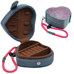 New Design Heart Pink Denim Material Fashion Girl Cute Travel Jewelry Set Storage Boutique Store Display Gift Box
