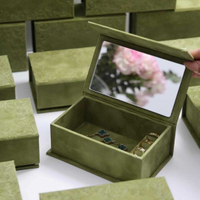 Suede Jewelry Ring Box with Mirror