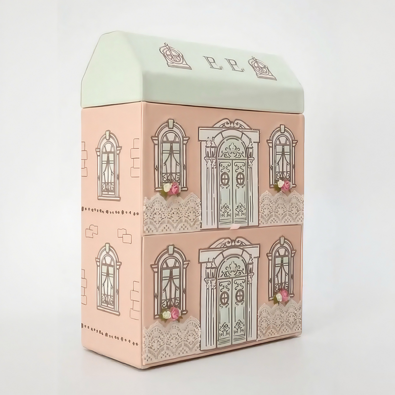 Pink Double Paper Slide Drawer Storage Box Flip Watch Jewelry Packaging House Shaped Gift Box with Flower Ribbon Decorative