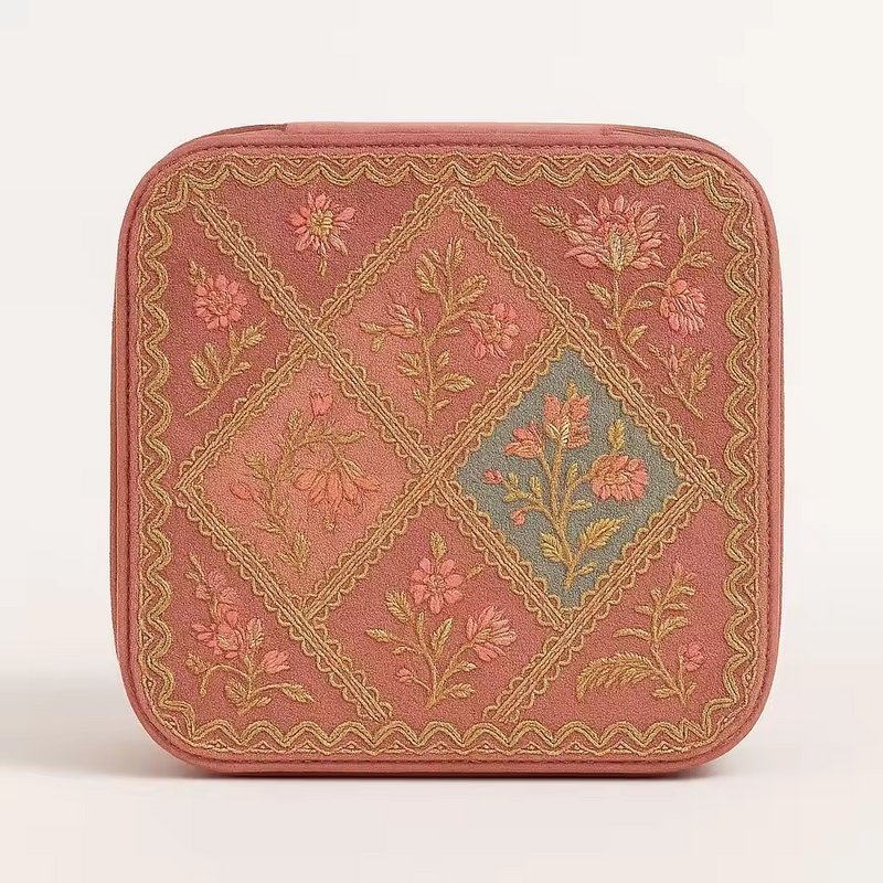 Golden Pattern Jewelry Box Travel Custom Logo Embroidery Velvet Necklace Earring Packaging Box Antique Pendant Watch Box Cases