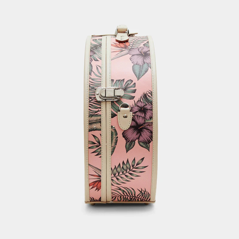 Large Pink Leather Beach Hat Box Case Custom Plant Pattern Gift Hat Box with Logo Packaging Box Fit for Cowboy Trucker Hat