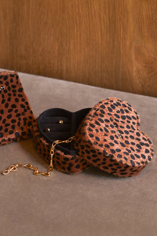 Gold Alligator Embossed Mini Heart Jewellery Box Velvet Pu Leather Bracelet Box Packaging Leopard Earring Necklace Set Display Box