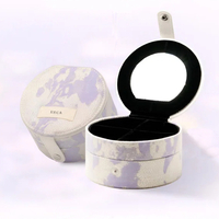 Custom Pu Leather Snap Jewelry Packaging Boxes Logo Mini Double Layered Travel Jewelry Case Box Organizer with Mirror