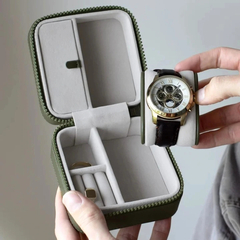 Custom Orange Pu Leather Jewelry Gift Box Organizer Small Portable Travel Zipper Watch And Jewelry Packaging Case Box with Logo