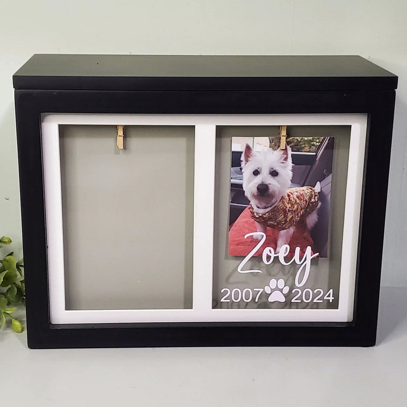 Custom Pet Dogs Caskets Urns Memorial Shadow Box for Photo Cards Wooden MDF Beautiful Memorial Box Packaging Pet Cremation Box 