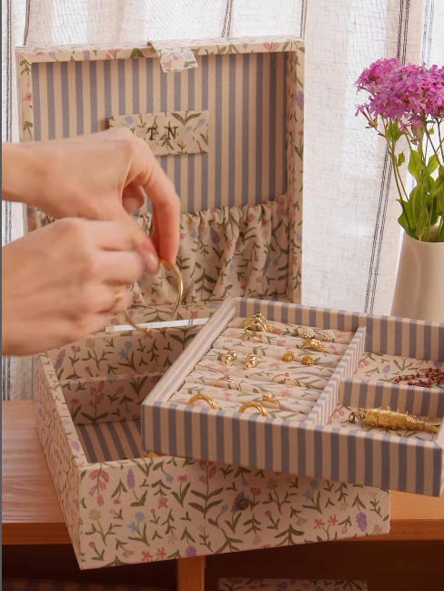 Fabric Flowers Jewelry Ring Earrings Necklace Box Packaging 