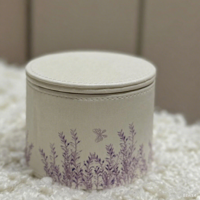 Handmade Cylindrical Lavender Printed Leather Perfume Storage Box Aromatherapy Tablets Packing Magnetic Rotating Perfume Box