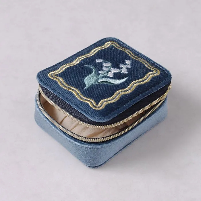 Vintage Velvet Jewelry Box Embroidered Double Ring Earring Jewelry Packaging Organizer Boxes with Bag for Necklace