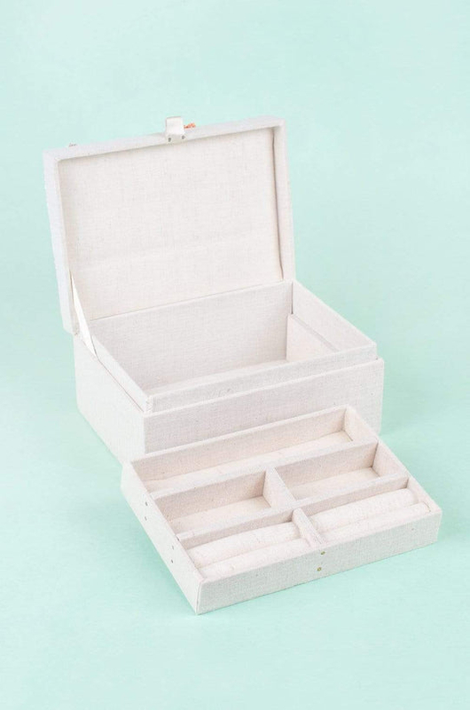 Handmade White Flower Embroidered Beaded Jewelry Wood Gift Box Fabric Jewelry Ring Box Packaging Luxury Jewelry Storage Box Set