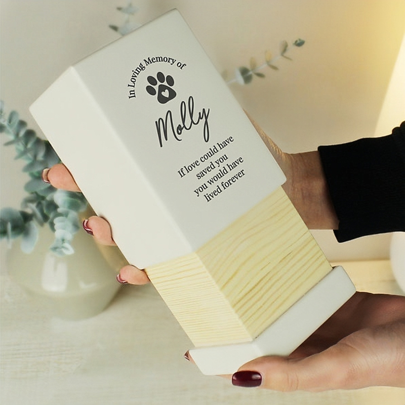 Personalized Animal Urns Packaging Box Pet Memorial Mini Wooden Urns Pet Cremation Keepsake Boxes White Pet Urns for Ashes
