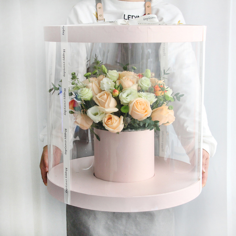 Popular Clear PVC Round Preserved Flower And Cake Transparent Gift Packaging Box Plastic Round Rose Arrangement Display Box