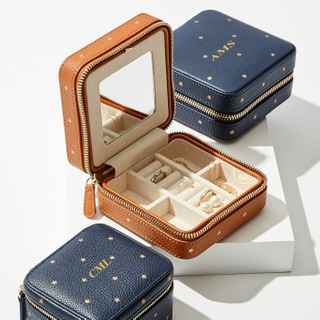 Luxury Portable Travel Jewelry Packaging Box with Mirror Custom Small Leather Collection Zipper Jewelry Travel Box