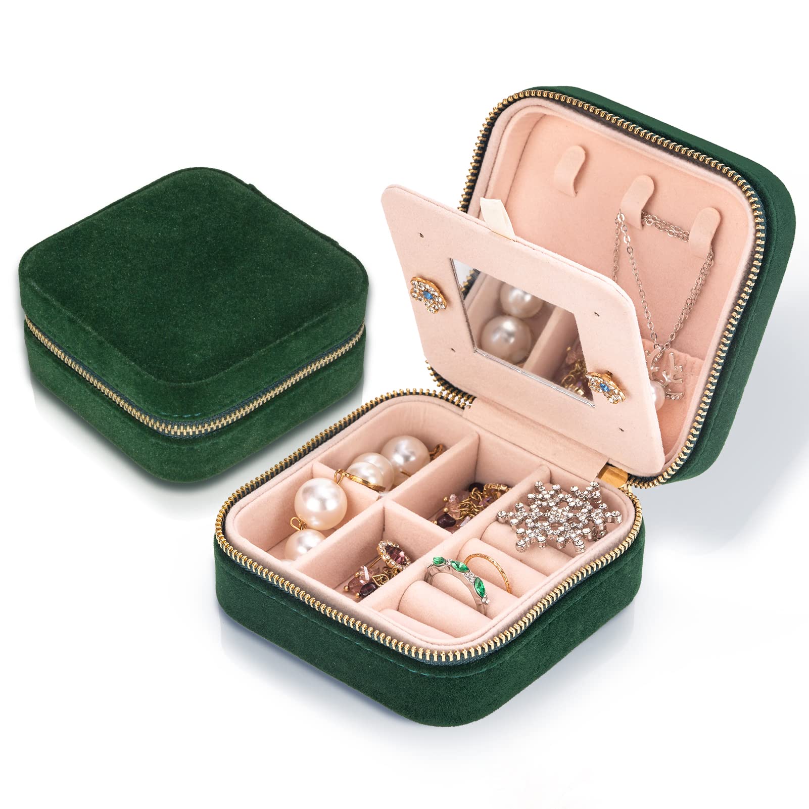 Small Portable Travel Velvet Jewelry Organizer Gifts Case Packaging Box with Mirror for Rings Earrings Necklaces Bracelets