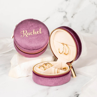 Custom Travel Jewelry Case Velvet Bridesmaid Gift Zipper Round Jewelry Organizer Box Custom Bridesmaid Jewelry Box
