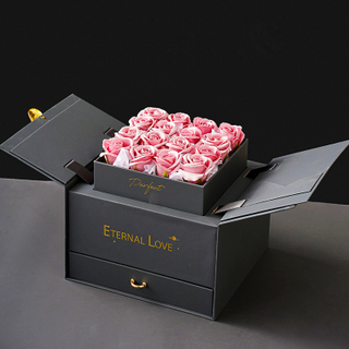 Creative High-end Space Lifting Double Door Paper Eternal Flower Jewelry Lipstick Gift Packaging Box with Drawer