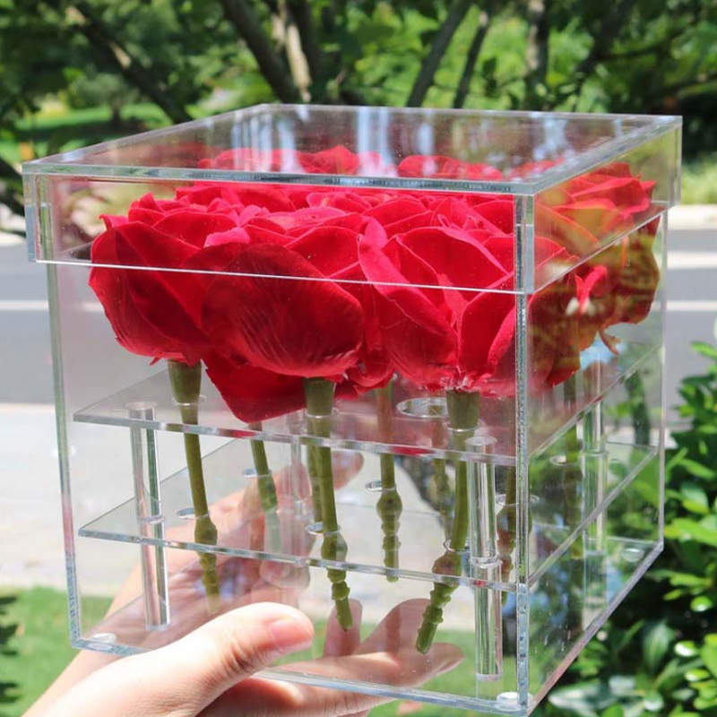 New Transparent Square Acrylic Valentine's Day Wedding Rose Eternal Flower Storage Box Factory Direct Sales