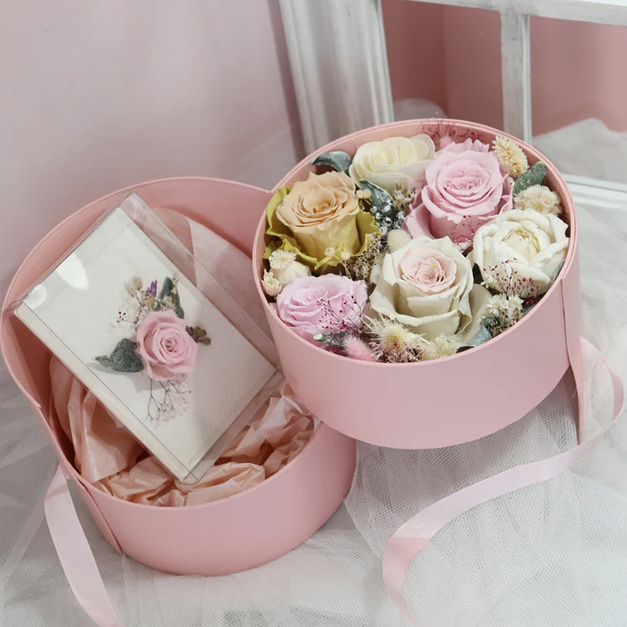 New Arrival Round 2 Layer Rotation Paper Flower Jewelry Gift Packaging Box Double 2 Tier Rotating Cardboard Box for Valentine