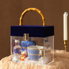 New Creative Portable Clear Acrylic Velvet Lid Wedding Birthday Scented Candle Cosmetic Gift Packaging Box with Bamboo Handle