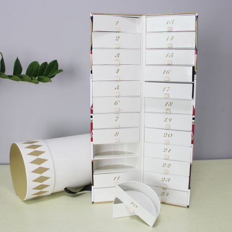 New Style Round Rotatable Paper Cardboard 24 Days Christmas Advent Calendar Cosmetic Chocolate Gift Packaging Box