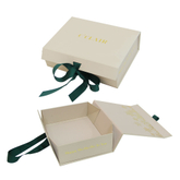 Custom Logo Empty Paper Foldable Shopping Cosmetic Clothing Packaging Box Ribbon Closure Recycle Folding Gift Paper Box