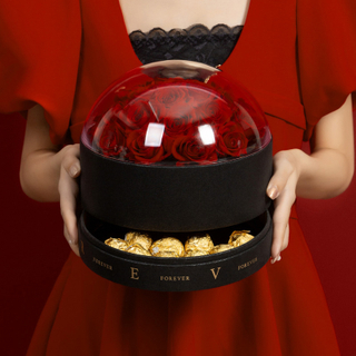 New Arrival Transparent Acrylic Cover Holding Round Double-layer Rose Flower Chocolate Gift Packaging Box