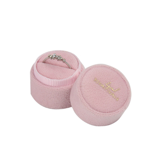 Custom Logo Pink Velvet Round Shape Wedding Ring Jewelry Packaging Gift Box with Foam Insert