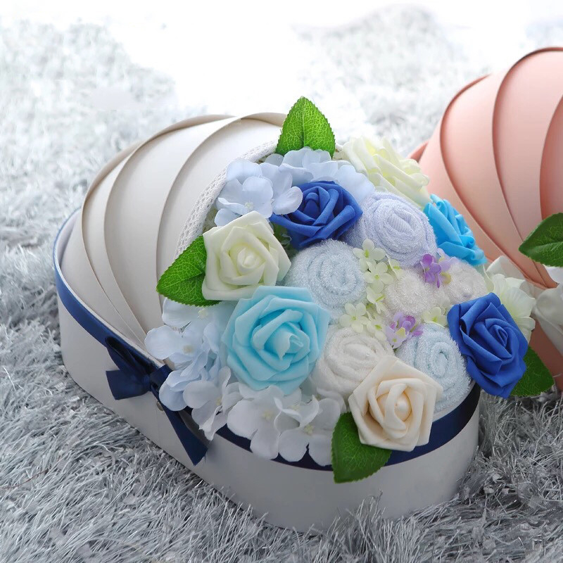 Creative Valentine's Day Baby's Birthday Cradle Shape Paper Cardboard Rose Flower Bouquet Gift Packaging Box With Handle
