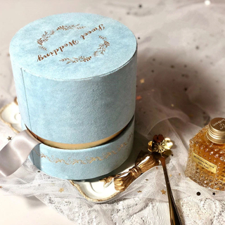 Custom Design Logo Printing Small Round Velvet Perfume Bottle Wedding Candle Gift Packaging Boxes with Ribbon Wholesale